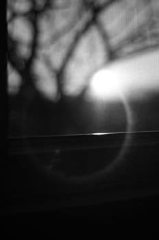 Artistic black and white photo with lens flare, creating an abstract mood. PNG